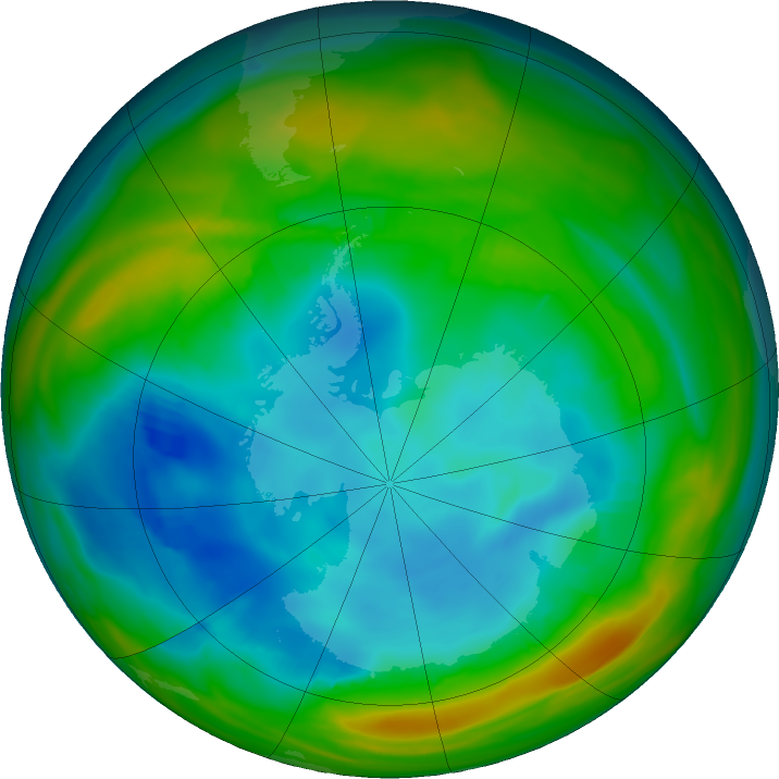 Antarctic ozone map for 31 July 2019